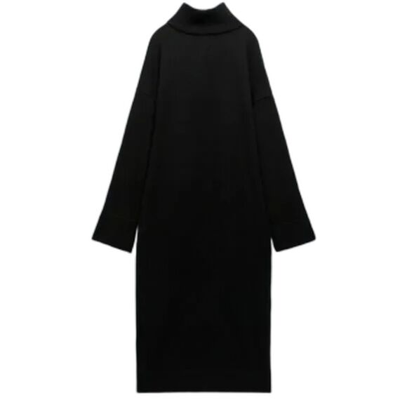 Zara Quarter Zip Maxi Sweater Dress with Ribbed Knit Trim in Black size Small - Picture 2 of 13